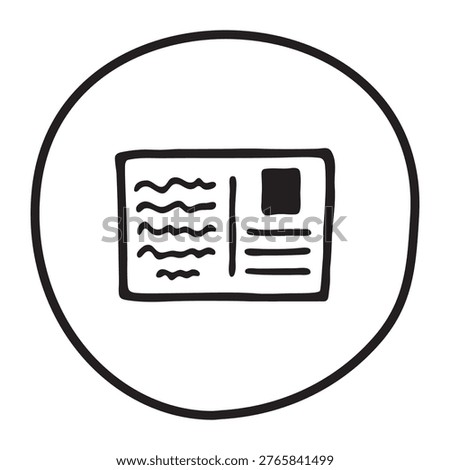 Doodle letter postcard icon hand drawn with black line in freehand style. Vector illustration isolated on white background