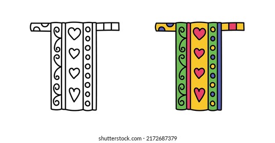 Doodle letter T. Hand drawn line ABC. Sketch alphabet. Kids illustration for coloring book. Editable