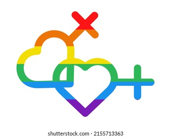 Doodle LGBT female symbols. Heart-shaped venus signs. Lesbian signs in rainbow colors. LGBTQ Plus.