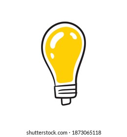 Bombilla de carpintería. Ilustración dibujada a mano por una lámpara eléctrica. Esbozo vectorial de la bombilla amarilla. Símbolo de idea y solución.