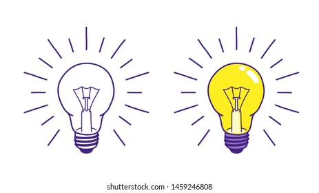 Doodle light bulb hand drawn vector illustration. Idea concept icon.