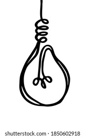 Doodle light bulb hand drawn with felt pen brush, isolated on white background. Vector illustration