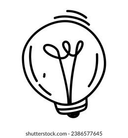 Doodle light bulb, hand drawn lamp. Cute vector illustration isolated on white background
