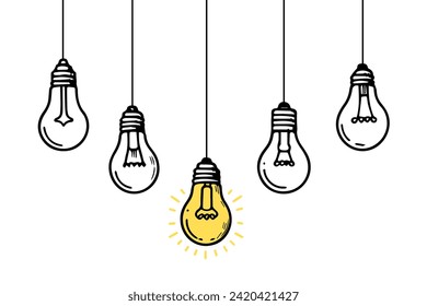 doodle of light bulb illustration, idea symbol on white background.