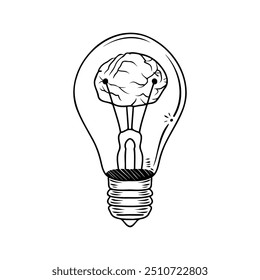 doodle of light bulb illustration, idea symbol on white background.