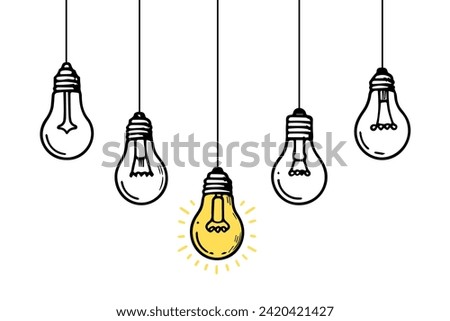 doodle of light bulb illustration, idea symbol on white background.