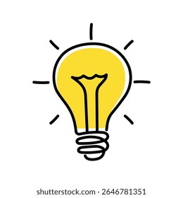 Doodle Light bulb illustration symbol vector design with yellow color. Representing innovation, concept, inspiration, creative thinking, notion, thought, conclusion, and problem solving.