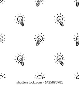 Doodle Light Bulb Seamless Pattern. Simple Hand Drawn Bulb Idea Icon Wallpaper or Texture for Surface Design.