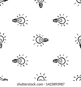 Doodle Light Bulb Seamless Pattern. Simple Hand Drawn Bulb Idea Icon Wallpaper or Texture for Surface Design.