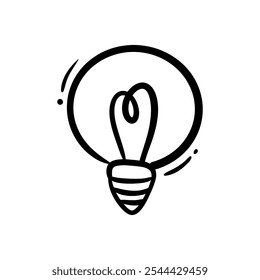 Doodle light bulb. Sketch of an electric device. Cartoon doodle lighting concept and ideas. Black and white illustration.