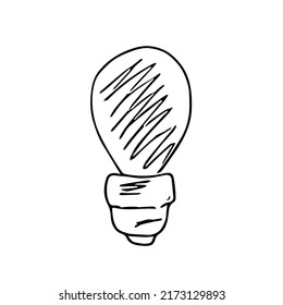 Doodle lightbulb,hand drawn electric device,idea concept.Sign of scientific discovery,insight.Decoration for banners,stories,posters.Sketch,freehand minimalistic design.Isolated.Vector illustration