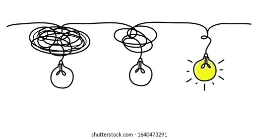 doodle lightbulbs idea icon. simplifying the complex, confusion clarity or path vector idea concept with lightbulbs. vector illustration