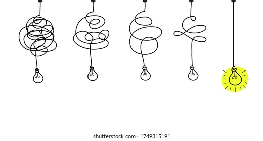 doodle lightbulbs idea icon. simplifying the complex, confusion clarity or path vector idea concept with lightbulbs. vector illustration