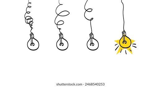 Doodle lightbulbs idea icon. simplifying the complex, confusion clarity or path vector idea concept with lightbulbs. vector illustration