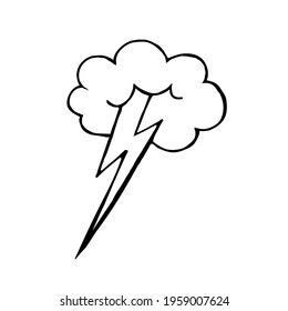 Doodle lightning with a cloud on a white background.Vector lightning can be used as designs for meteorology, coloring pages.textiles.
