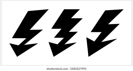 Doodle lightning icon. Stencil thunder charging power for electricity and batteries. Hand drawn light. Vector stock illustration