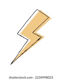 Doodle lightning icon. Symbol of speed and energy. Retro style, back to 80s and 90s. Graphic element for website, reaction for messengers and social networks. Cartoon flat vector illustration