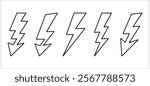 Doodle lightning icon. Thunder charging power for electricity and batteries. Hand drawn light. Vector stock illustration