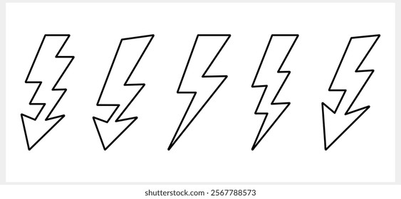 Doodle lightning icon. Thunder charging power for electricity and batteries. Hand drawn light. Vector stock illustration