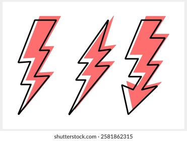 Doodle lightning icon. Thunder charging power for electricity and batteries. Hand drawn light. Vector stock illustration