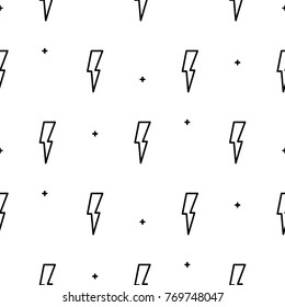 Doodle lightning seamless vector pattern. Simple outline style flash power background.