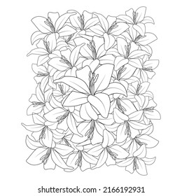 doodle lily flower coloring page drawing with line art drawing for printing element