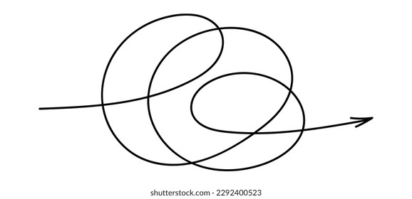 Doodle-Linie-Pfeil. Handgezeichneter Spiralpfeil. Vektorgrafik einzeln