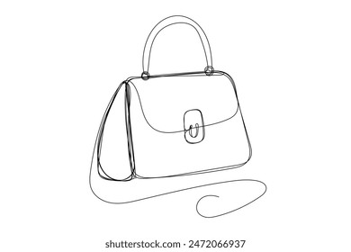 Doodle Line Ilustración de bolso de arte. Silueta Contorno Bolsa Diplomat Case Símbolo Contorno Dibujado A Mano Curva Bolsa Línea Decoración. Dibujo de esbozo de trazo fino de Vector editable. 