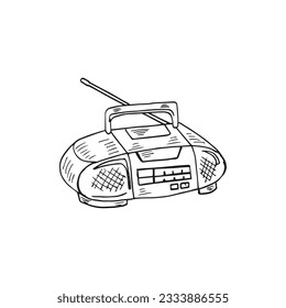 Doodle line art hand drawn radio. Old vintage radio vector illustration.