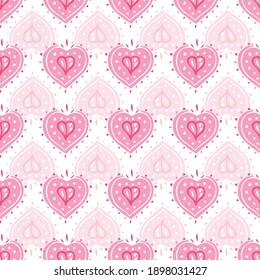 Doodle Line Art Heart Pattern Seamless Vector Repeat Background. Girly Geometric Design With Shadow Effect. Close Up, All Over Repeat. Stationery, Valentine, Wedding, Packaging. Vector EPS 10 Tile.