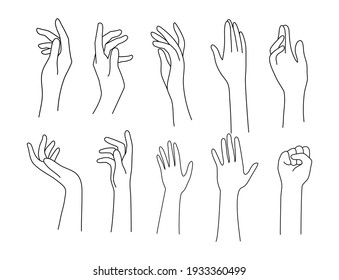 doodle line art illustration of hand in various relaxing pose 