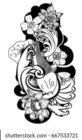 doodle and line art Koi Carp Japanese tattoo style.Traditional Japanese culture for printing on white background.