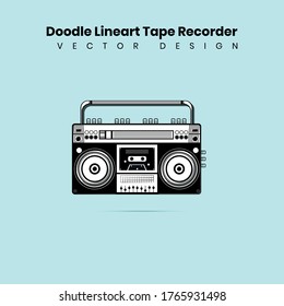 Doodle Line Art Tape Recorder - Vector Design