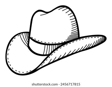 Doodle línea de arte Ilustración vectorial de un sombrero de vaquero aislado en blanco