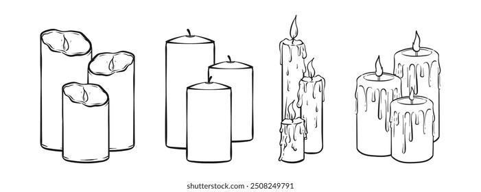 Doodle line art vector illustration of Candle. Candle for Halloween event. Candle illustration. Halloween theme illustration