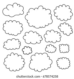 Doodle line art weather sign. Cloud icon set.