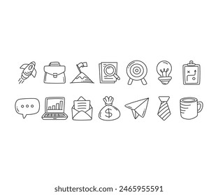 doodle line business icons set