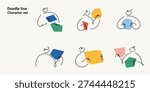 Doodle line character set with abstract people figures and geometric shapes. One line drawing minimalist vector illustration collection for modern creative design projects colorful.
