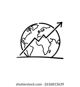 Doodle Line Chart Over Globe for Global Growth and Business Expansion