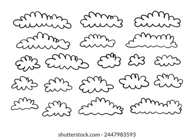 Doodle line cloud hand drawn in the sky. Vector illustration