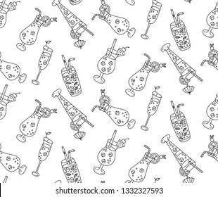 Doodle line cocktails seamless vector pattern