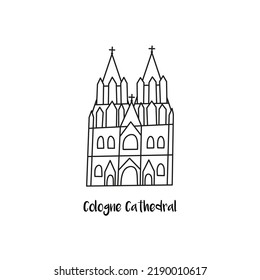 Doodle line Cologne Cathedral building isolated on white background.