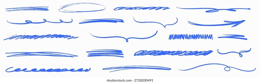 Doodle-Linie in Buntstift Unterstreichung und Glanz hervorheben, lebendige Kritzel-Twist, glatte Highlight-Strahl, dicke Buntstift-Textur und winzige Kritzel Detail.