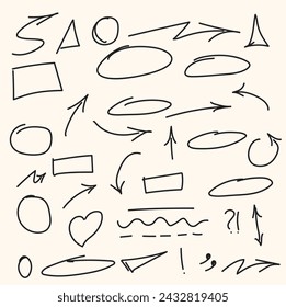 Doodle line cute element set with illustration style doodle and line art
