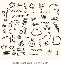 Doodle line cute element set with illustration style doodle and line art