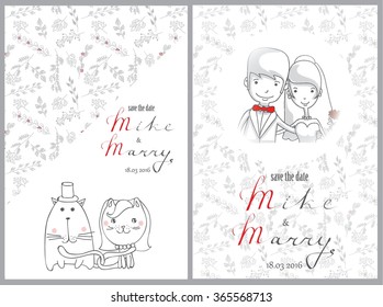 Doodle line design of web banner template with outline cartoon wedding icons. 