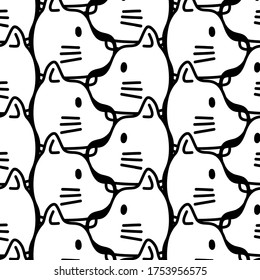Doodle Line Draw Cat Pattern in Black and White