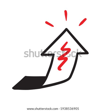 Doodle Line drawing, upward arrow pointing to the highest point.