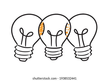 Doodle Line drawings. 3 Lamp Bulb Collaboration.