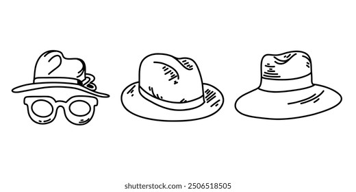 Doodle, line drawings of the hats on white background